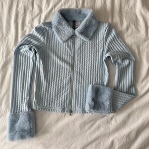 H&M Light Blue Textured Zip-Up Cardigan